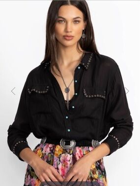 Johnny Was Sonia Shirt Button-Dow with Turquoise Accents